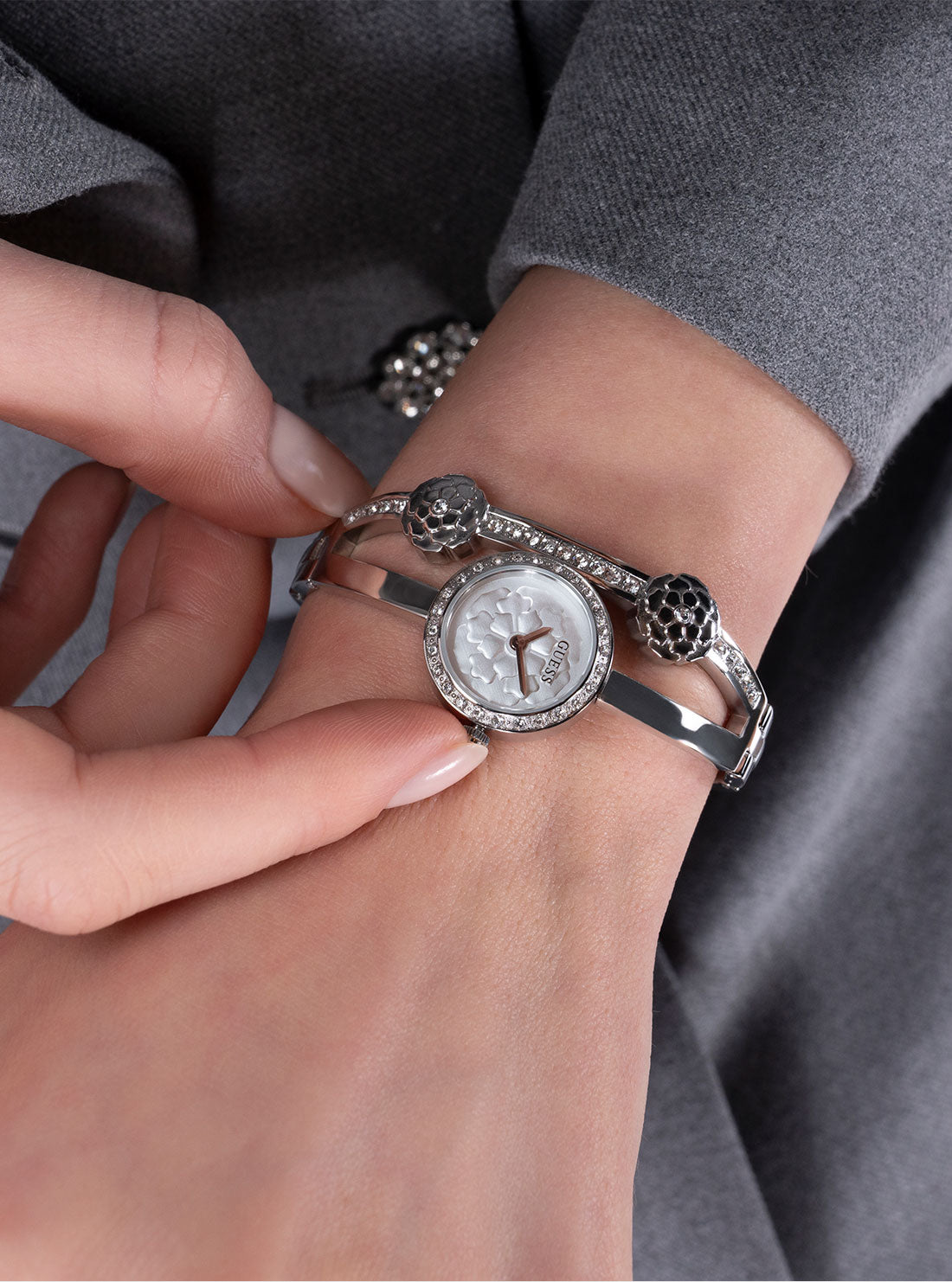 GUESS Accessories Silver Chloe Crystal Bracelet Watch GW0756L1 Detail View