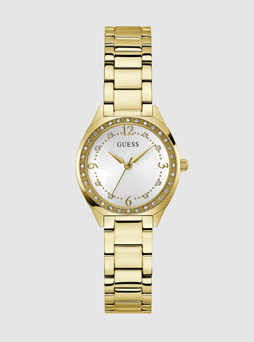 GUESS Accessories Gold Charlotte Chrystal Link Watch GW0767L2 Front View