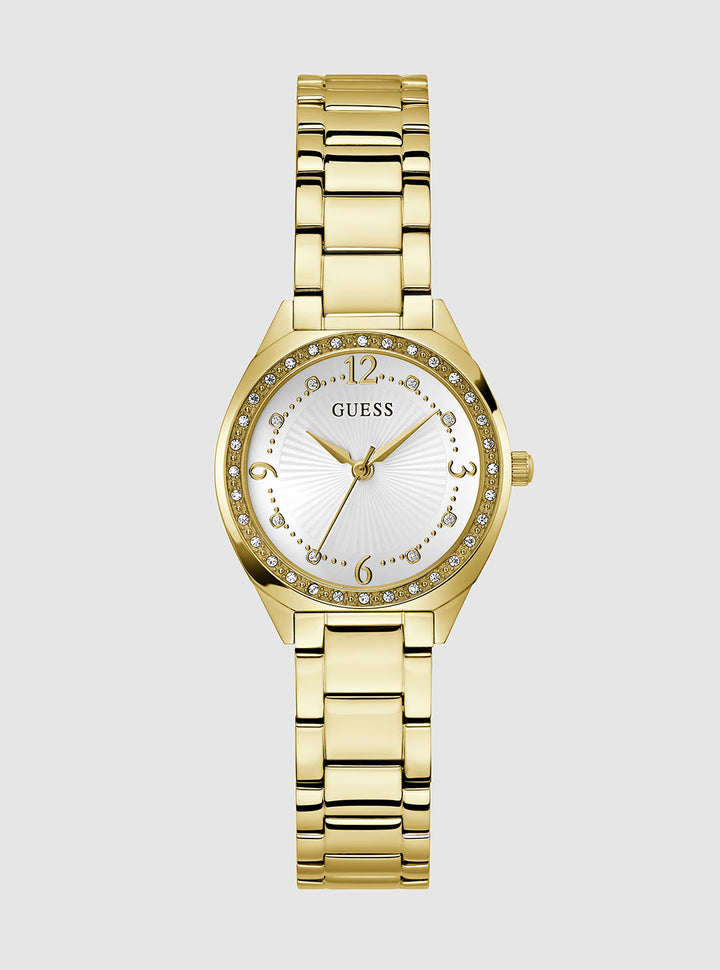 GUESS Accessories Gold Charlotte Chrystal Link Watch GW0767L2 Front View