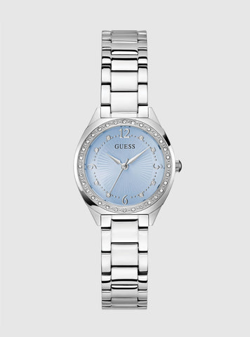 GUESS Accessories Silver Blue Dial Charlotte Watch GW0767L6 Front View