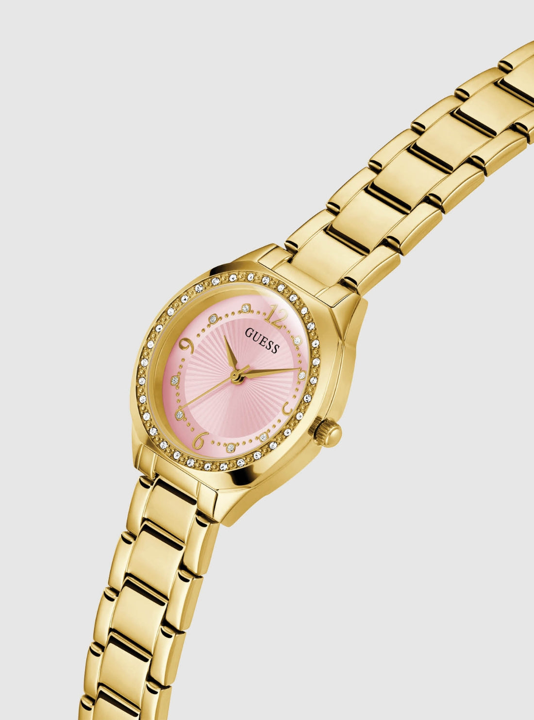 GUESS Accessories Gold Pink Dial Charlotte Watch GW0767L7 Front Side View
