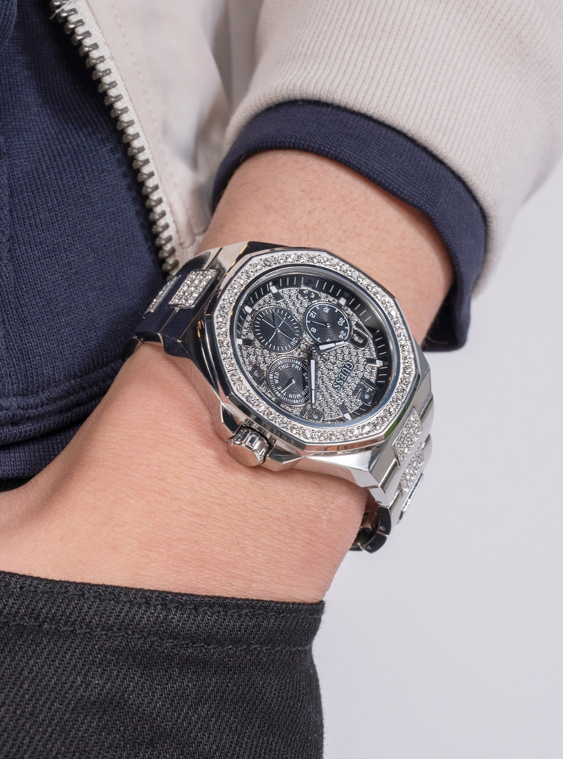 GUESS Accessories Silver Empire Link Watch GW0785G3 Detail View