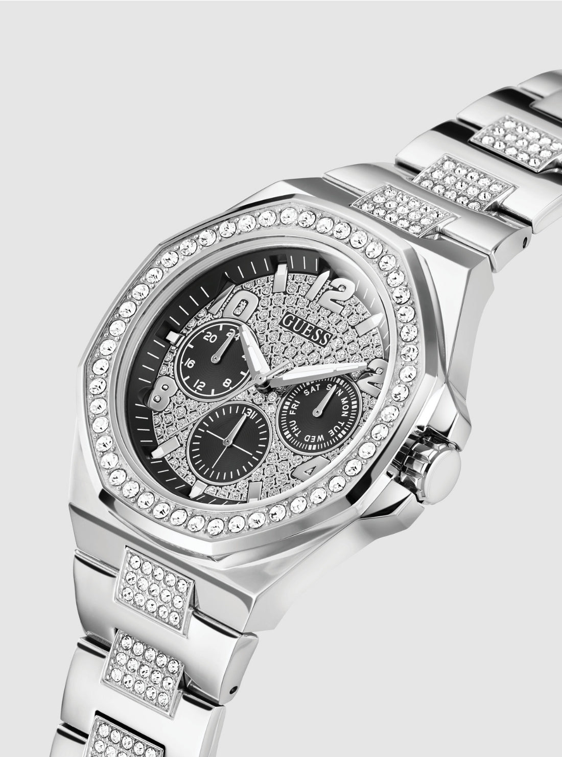 GUESS Accessories Silver Empire Link Watch GW0785G3 Front Side View