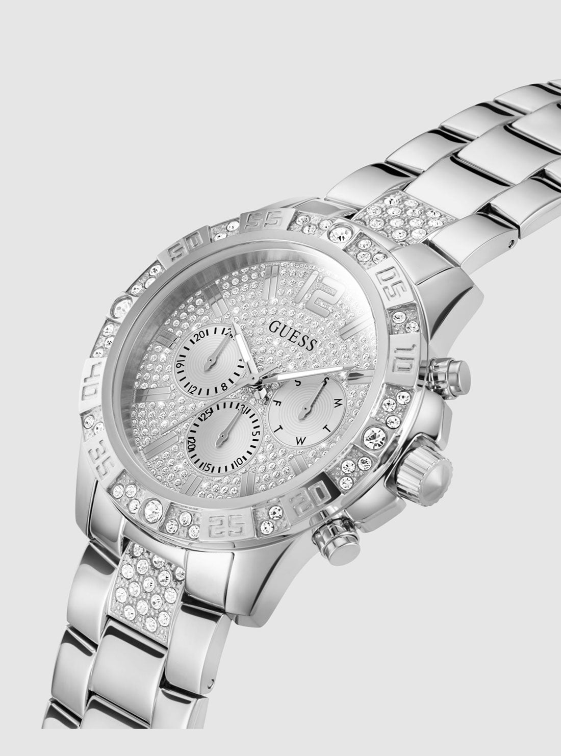 GUESS Accessories Silver Majestic Link Watch GW0796G1 Angle View