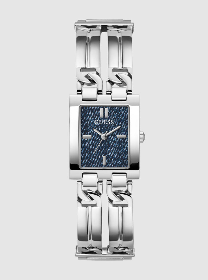 GUESS Accessories Silver Mod Denim Dial Link Watch GW0807L1 Front View