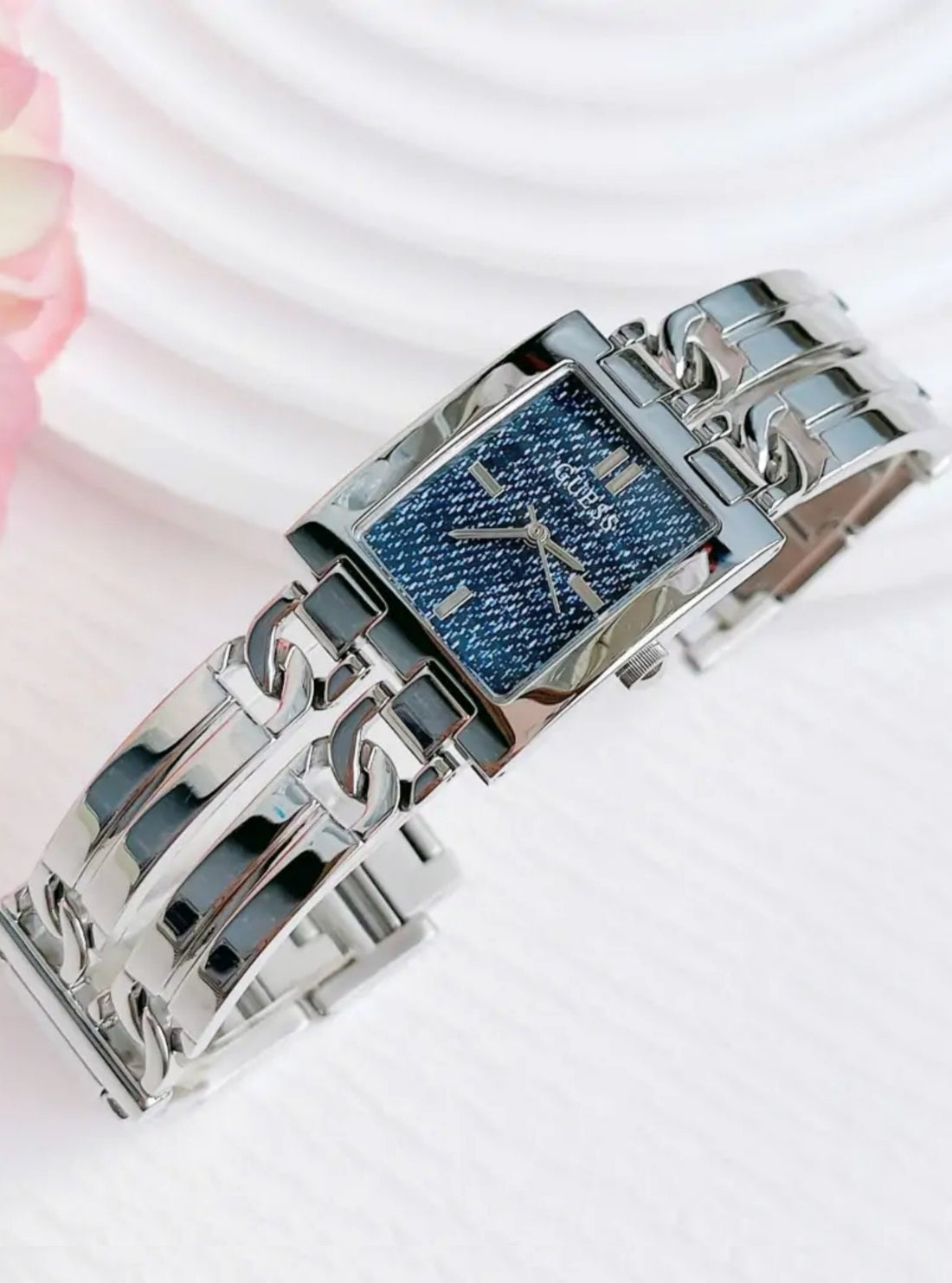 GUESS Accessories Silver Mod Denim Dial Link Watch GW0807L1 Model View