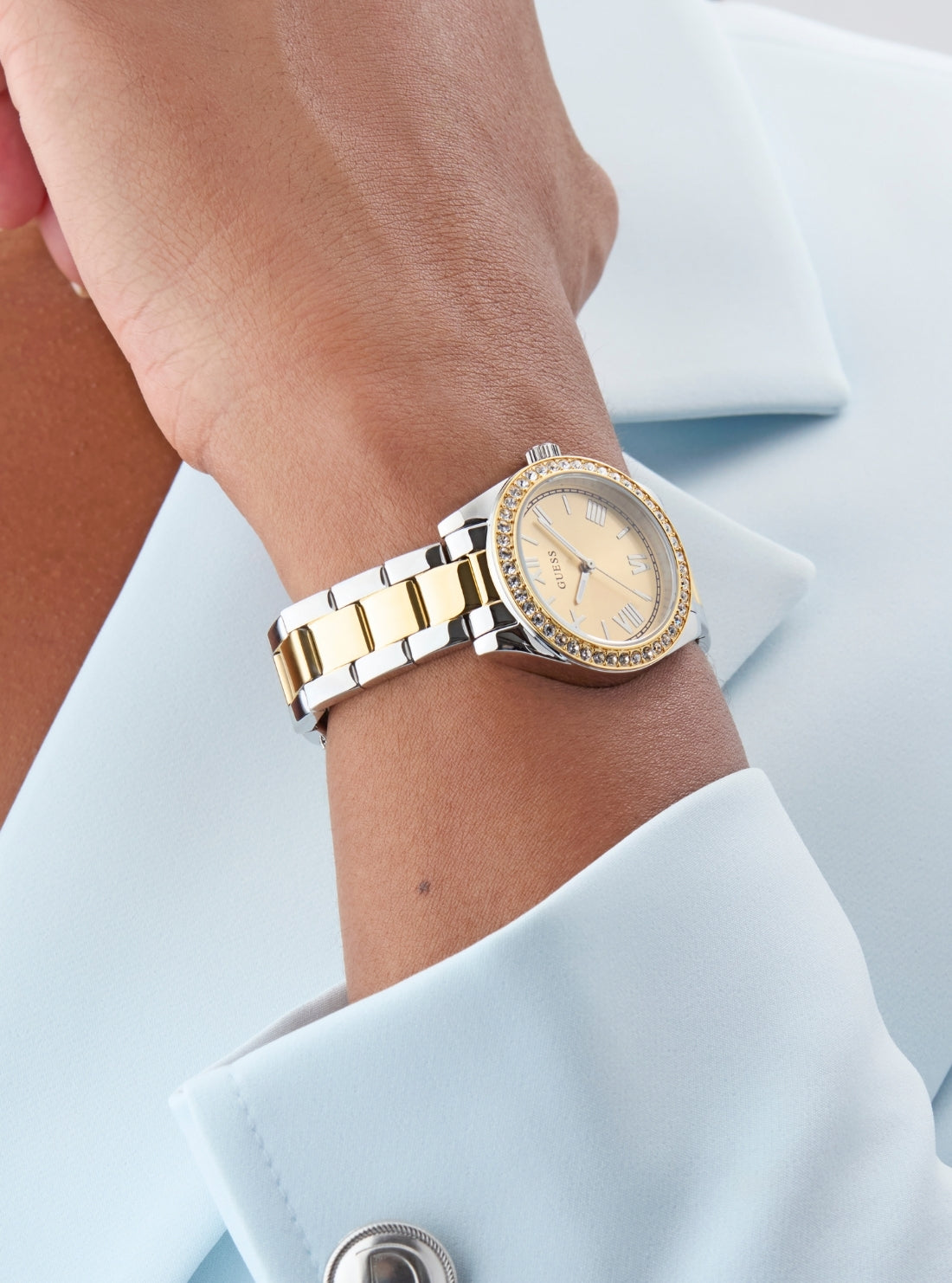 GUESS Accessories Silver Gold Mini Luna Watch GW0841L2 Detail View