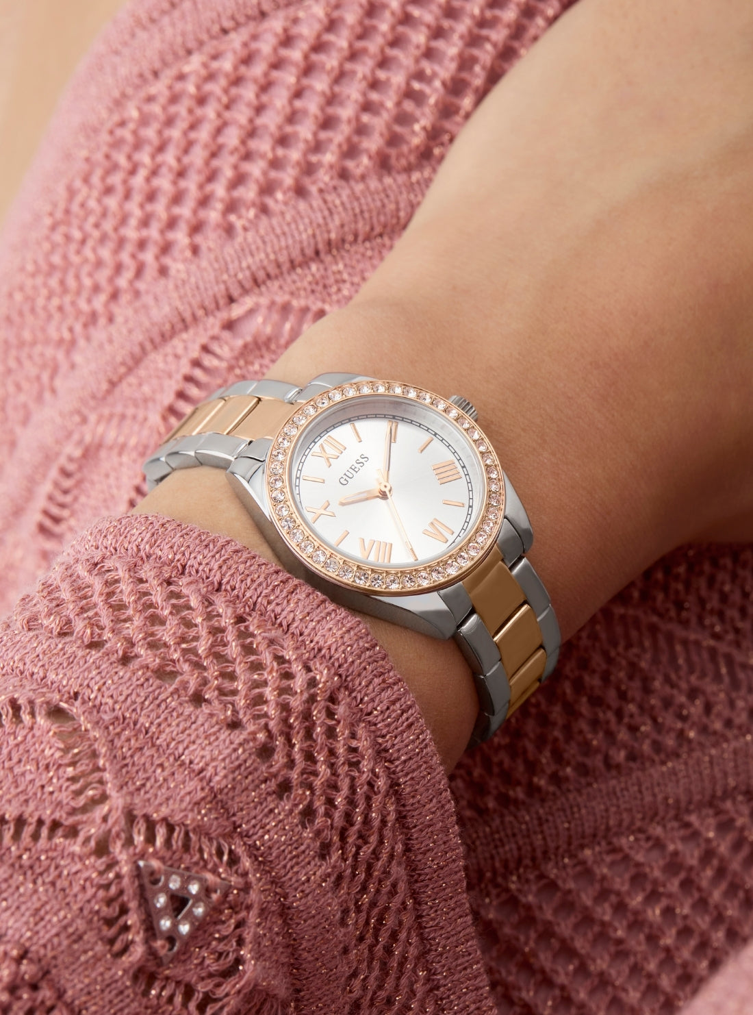 GUESS Accessories Silver Rose-Gold Mini Luna Watch GW0841L3 Detail View