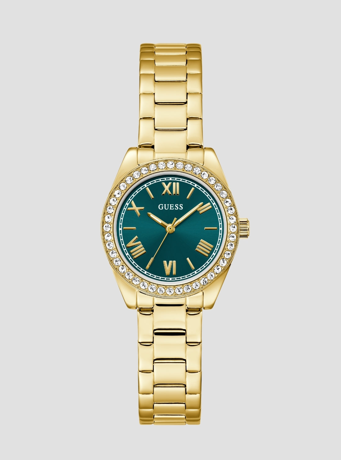 GUESS Accessories Gold Mini Luna Green Dial Watch GW0841L9 Front View