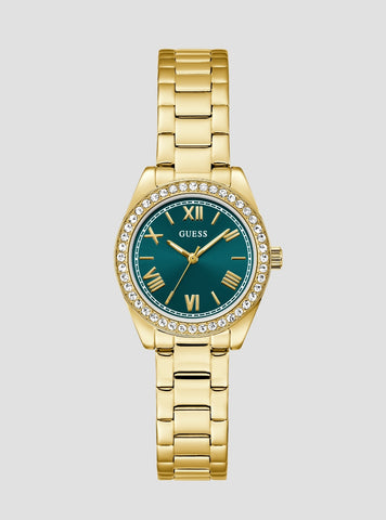 GUESS Accessories Gold Mini Luna Green Dial Watch GW0841L9 Front View