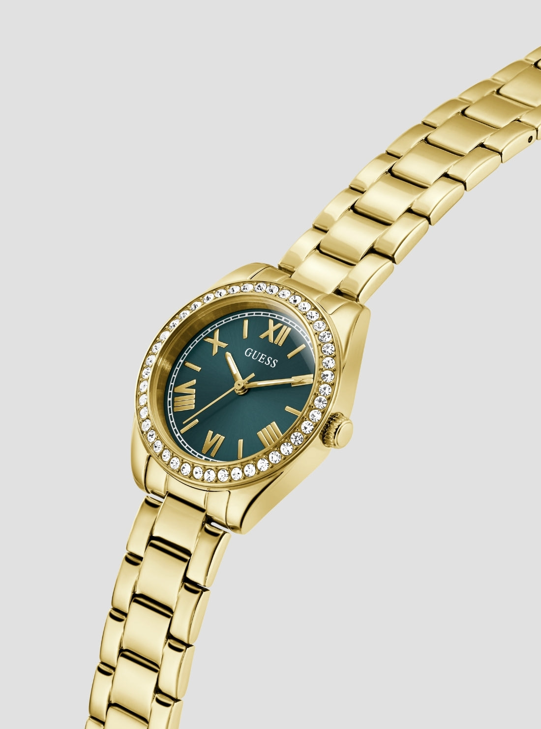 GUESS Accessories Gold Mini Luna Green Dial Watch GW0841L9 Front Side View