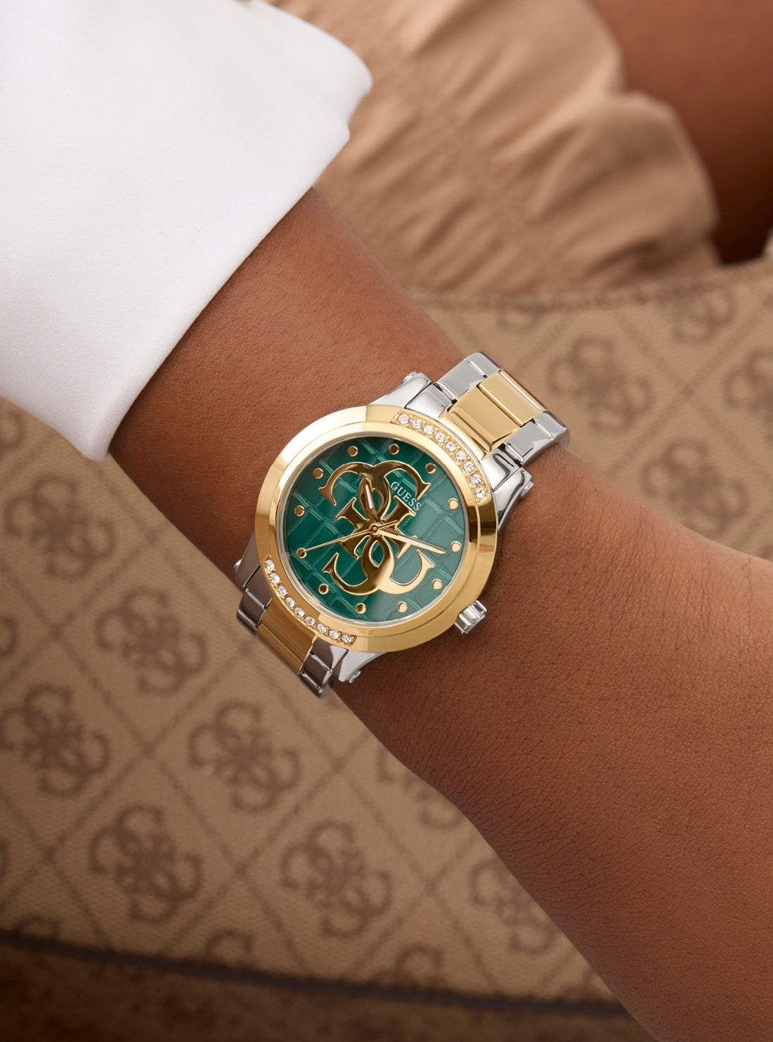 GUESS Accessories Two-Tone Annette Gold Crystal Watch GW0861L4 Detail View