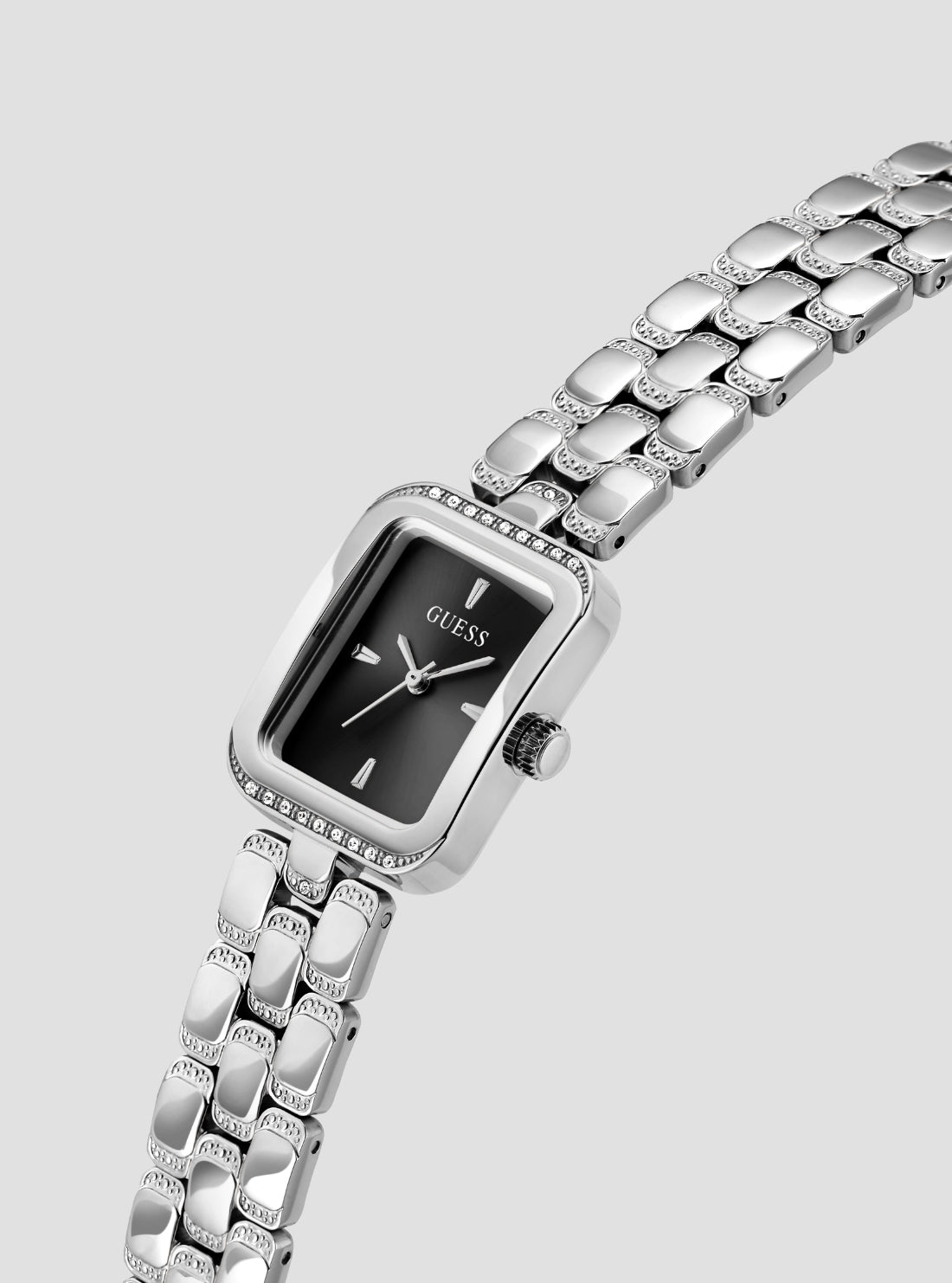 GUESS Accessories Silver Isla Black Dial Watch GW0865L7 Side View