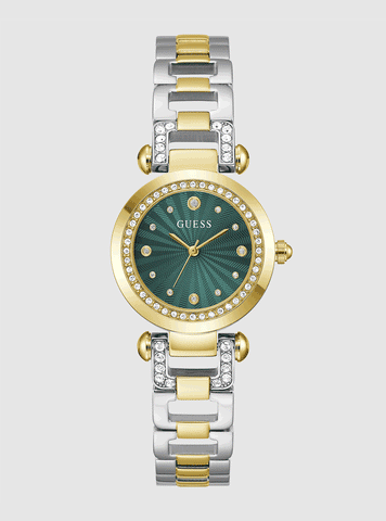 GUESS Accessories Two Tone Green Dial Watch GW0869L1 Front View