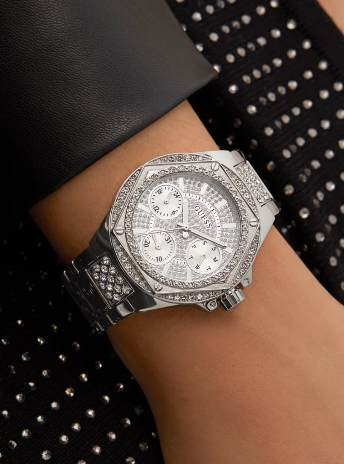 GUESS Accessories Silver Crystal Envy Multifunction Watch GW0878L1 Model View