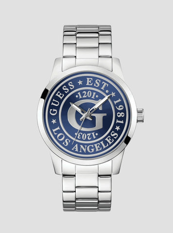 GUESS Accessories Silver Collegiate Blue Dial Watch GW0888G1 Front View
