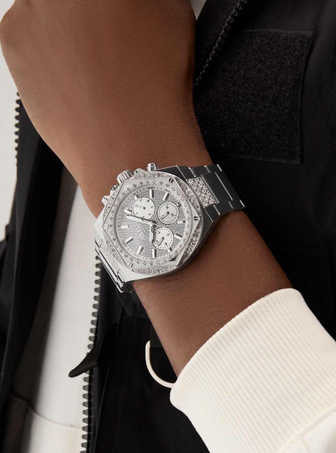 GUESS Accessories Silver Fury Glitz Watch GW0899G1 Detail View