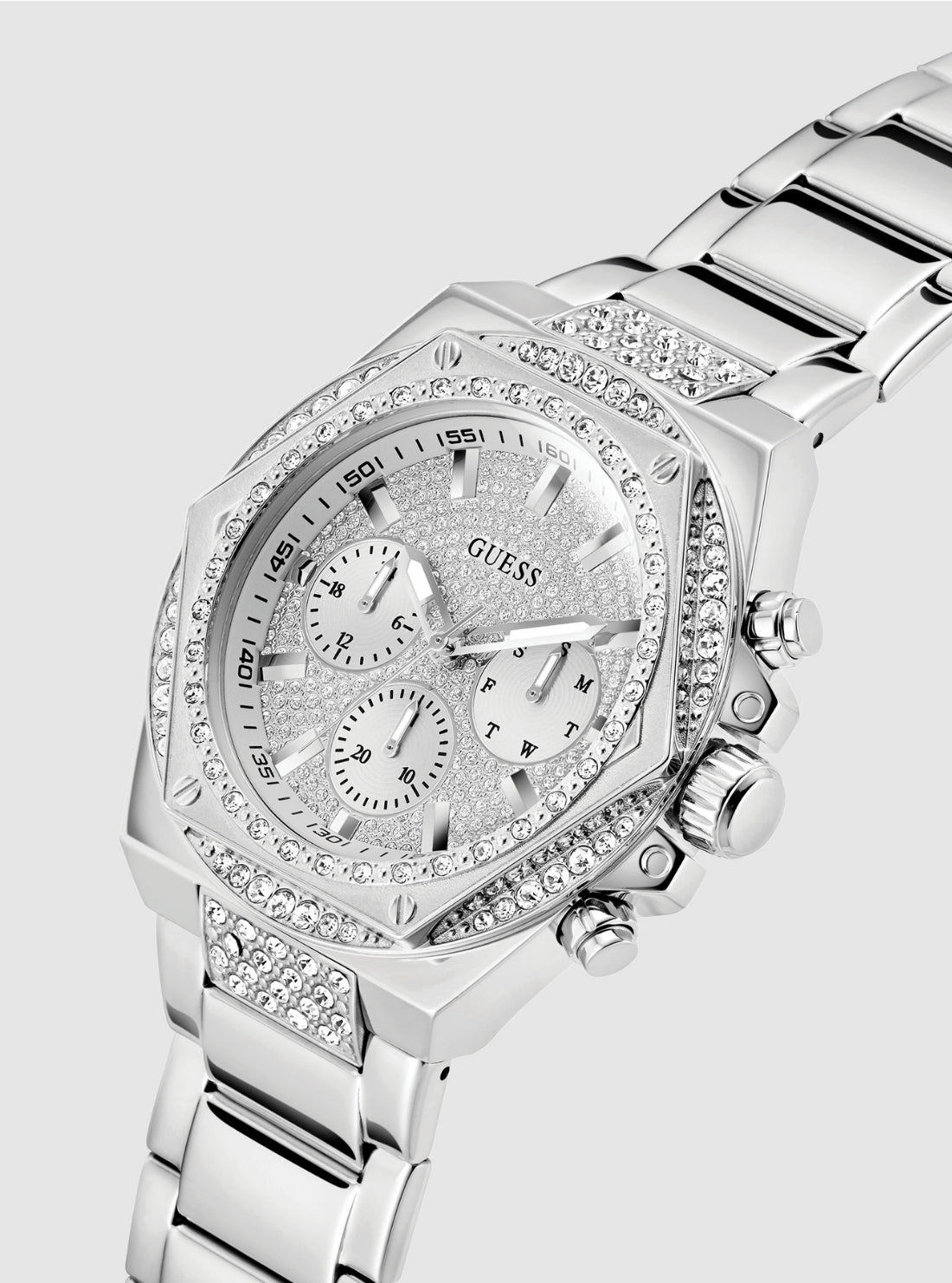 GUESS Accessories Silver Fury Glitz Watch GW0899G1 Side View
