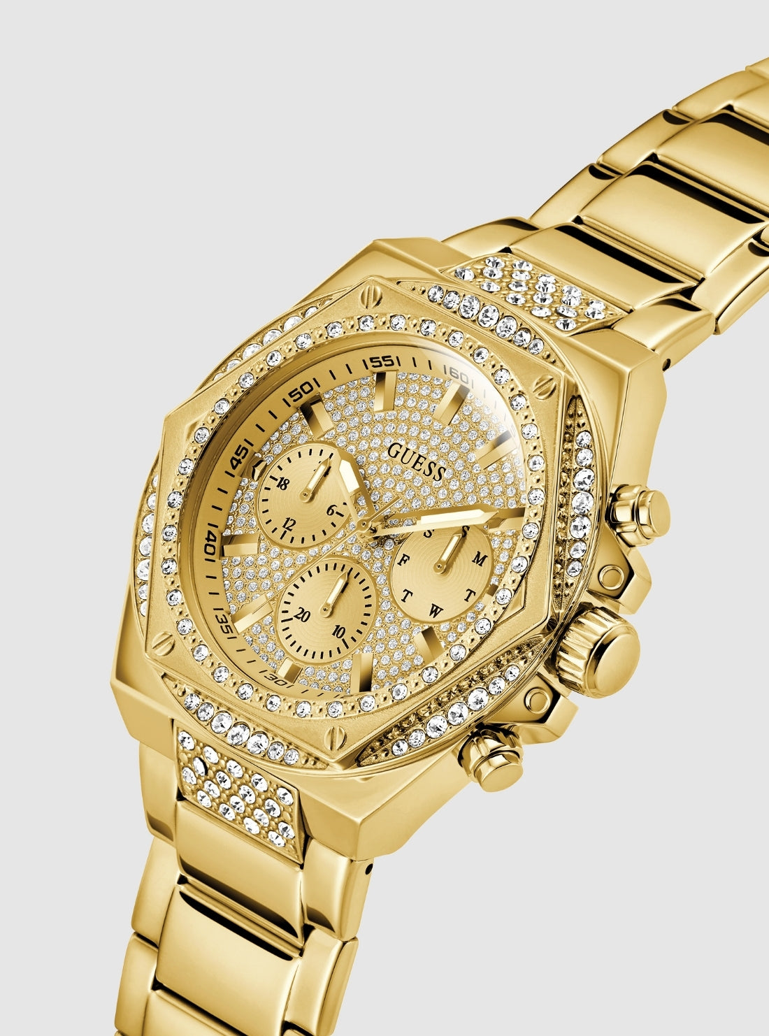 GUESS Accessories Gold Fury Glitz Watch GW0899G2 Front Side View