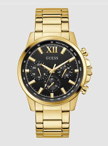 GUESS Accessories Gold Black Dial Walker Watch GW0900G3 Front View