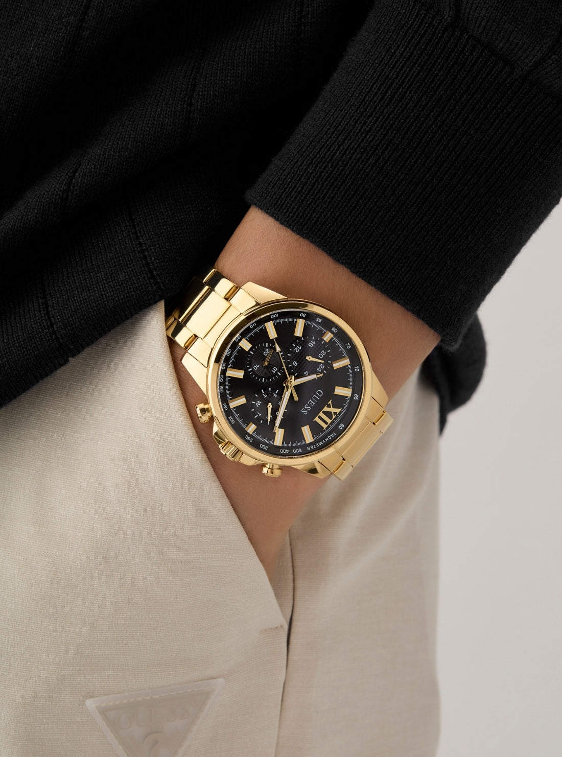 GUESS Accessories Gold Black Dial Walker Watch GW0900G3 Detail View_2