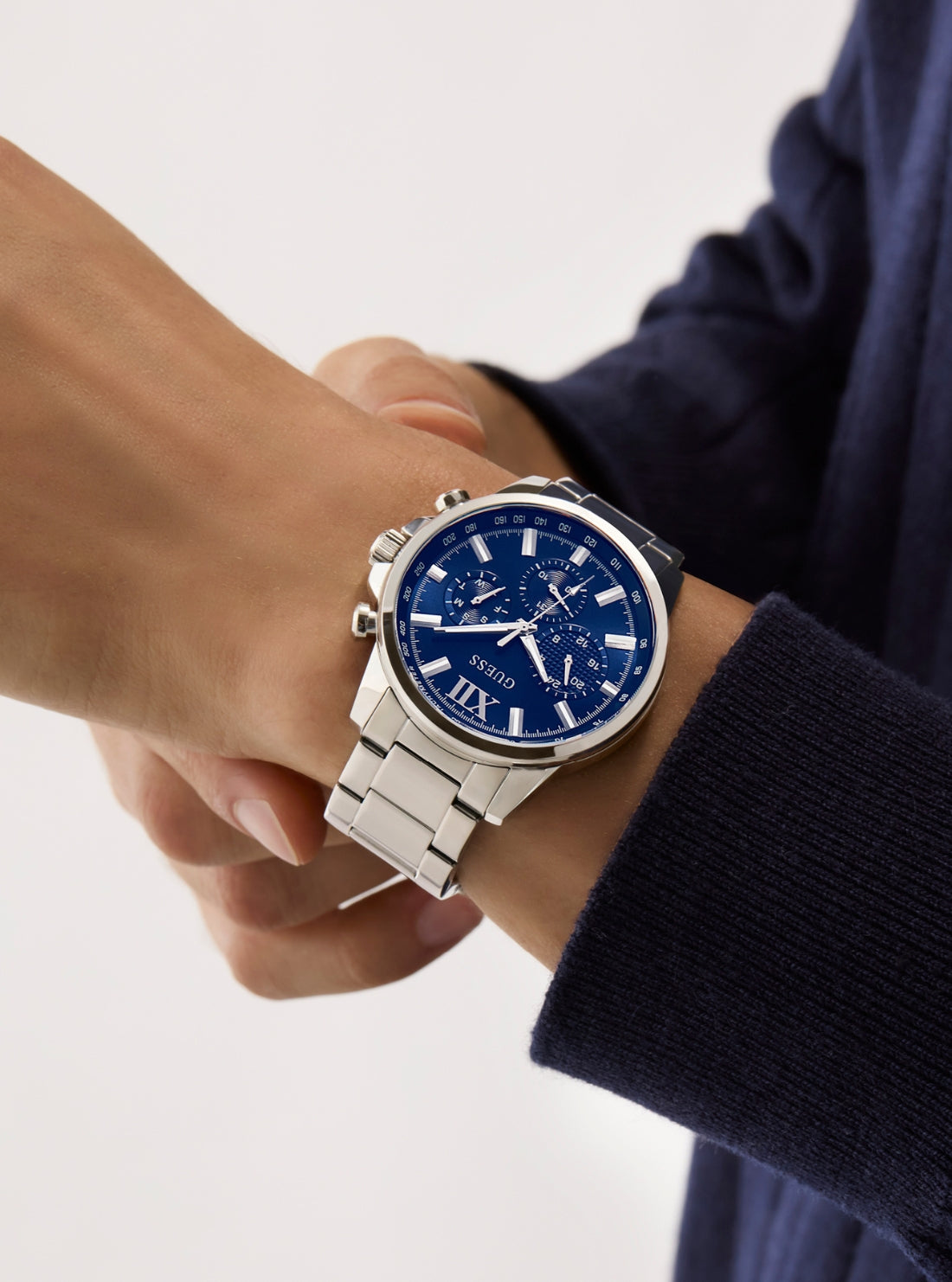 GUESS Accessories Silver Blue Dial Walker Watch GW0900G4 Detail View