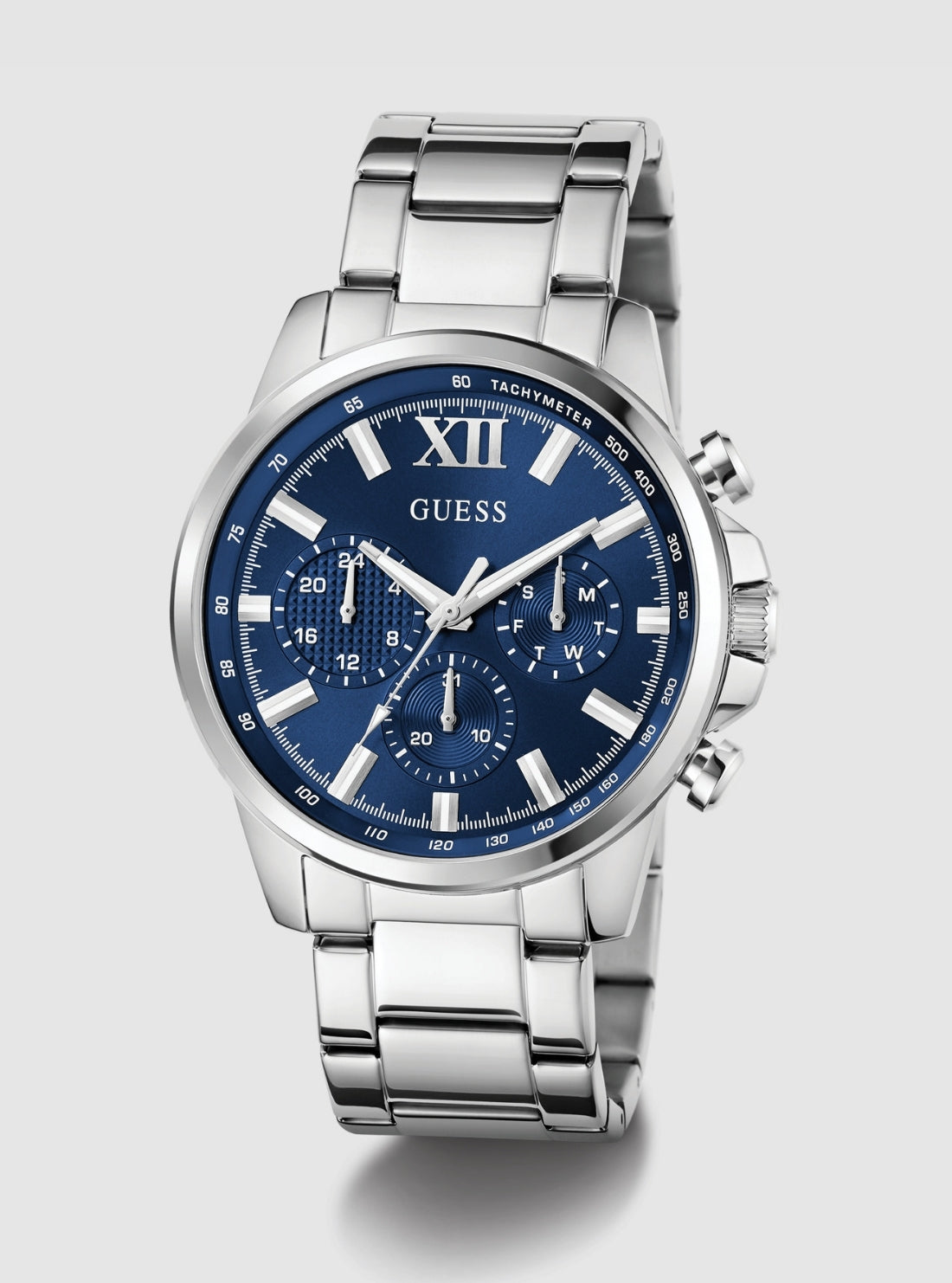 GUESS Accessories Silver Blue Dial Walker Watch GW0900G4 Front View_2