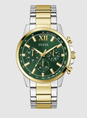 GUESS Accessories Gold Silver Green Dial Walker Watch GW0900G5 Front View