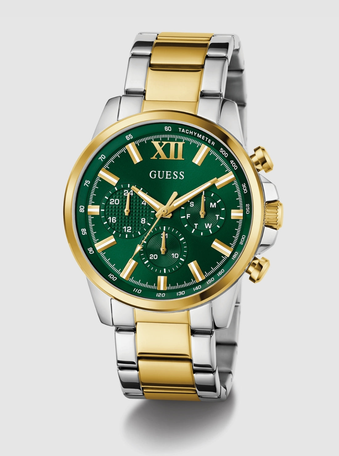 GUESS Accessories Gold Silver Green Dial Walker Watch GW0900G5 Front View_2