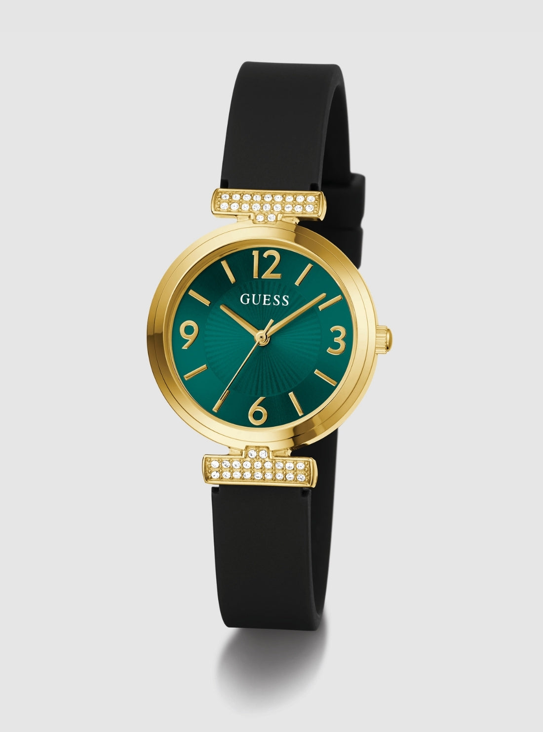 GUESS Accessories Gold Black Array Green Dial Crystal Watch GW0912L4 Front View_2