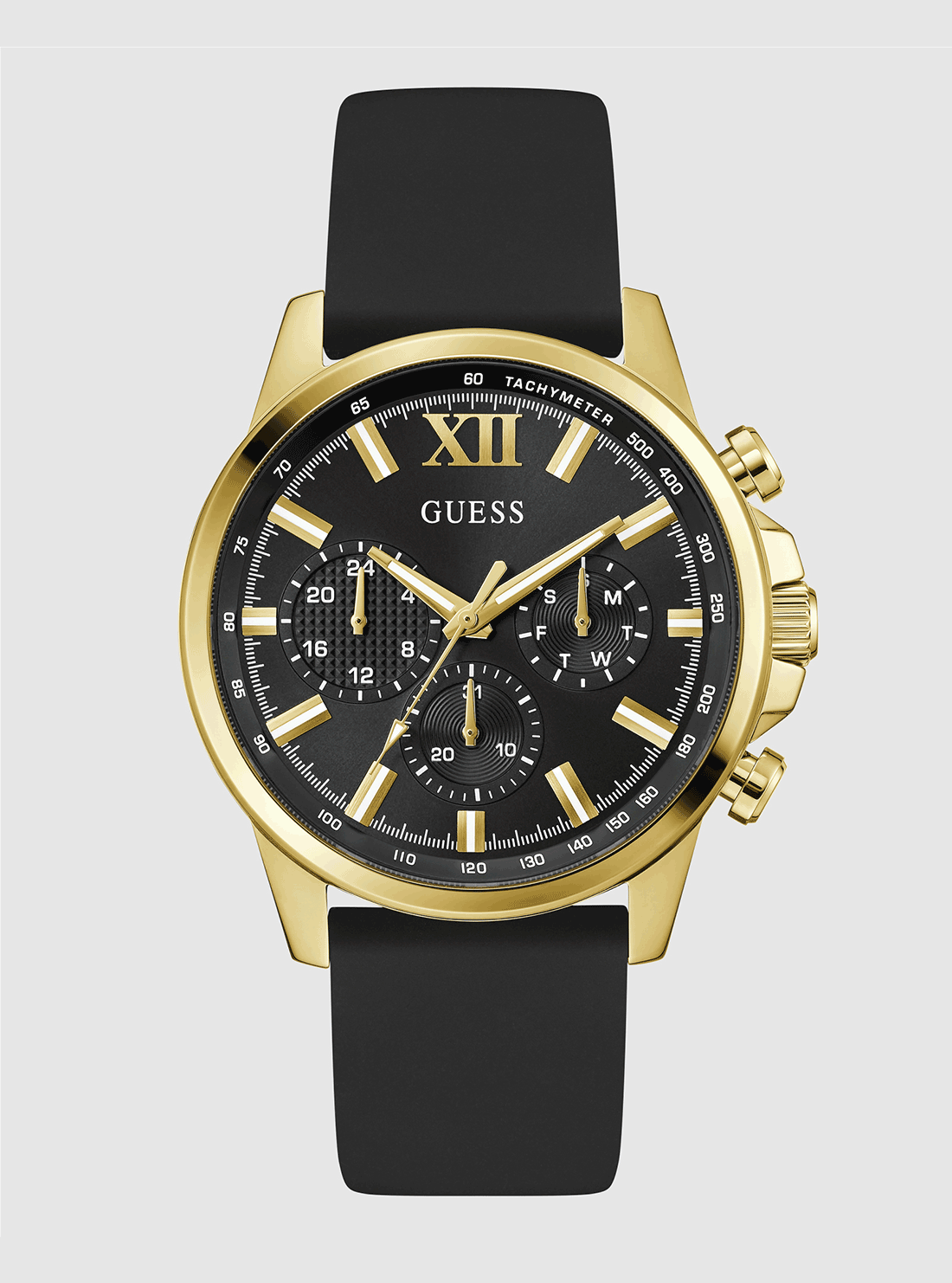 GUESS Accessories Black Gold Silicone Watch GW0913G2 Front View