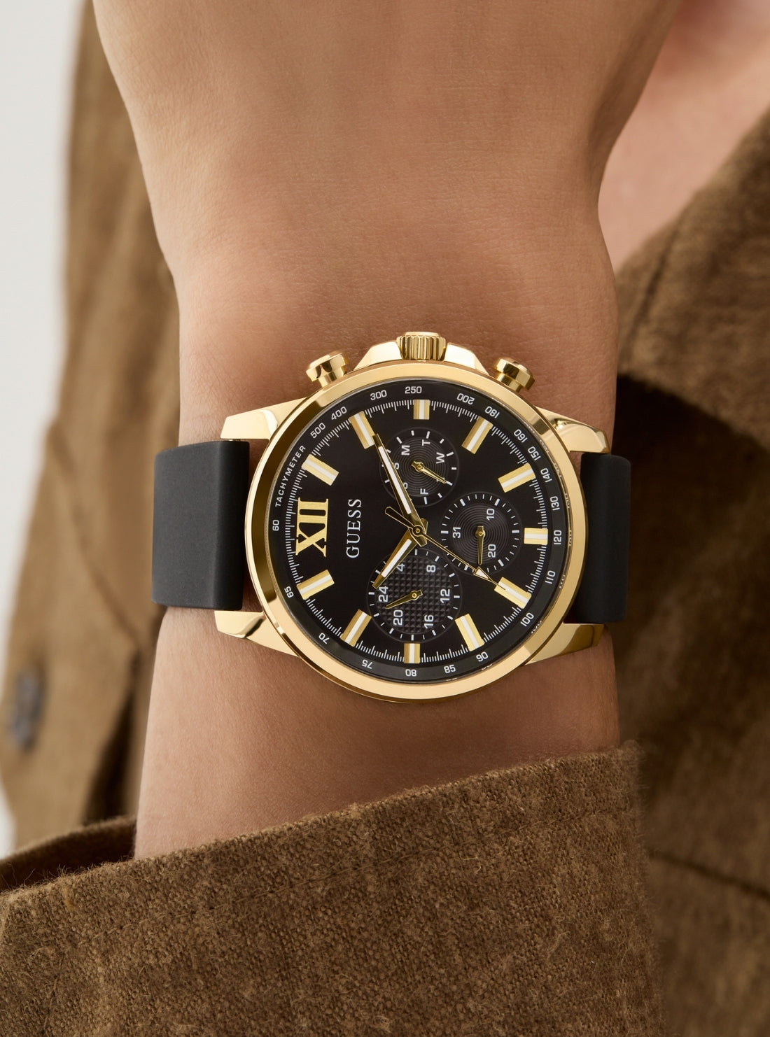 GUESS Accessories Black Gold Silicone Watch GW0913G2 Detail View_3