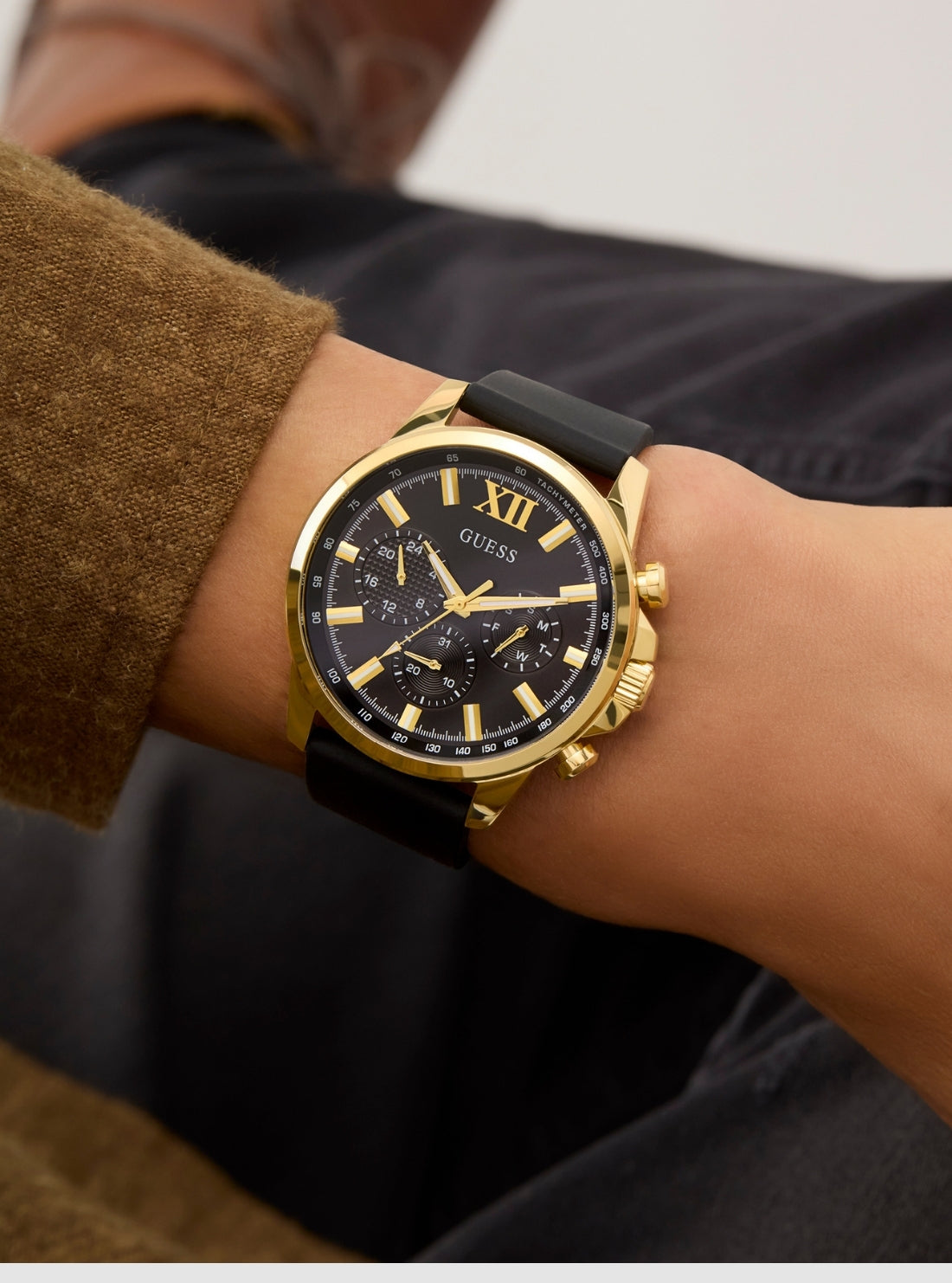 GUESS Accessories Black Gold Silicone Watch GW0913G2 Detail View_2