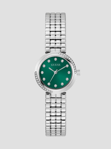 GUESS Accessories Silver Clara Green Dial Watch GW0930L1 Front View