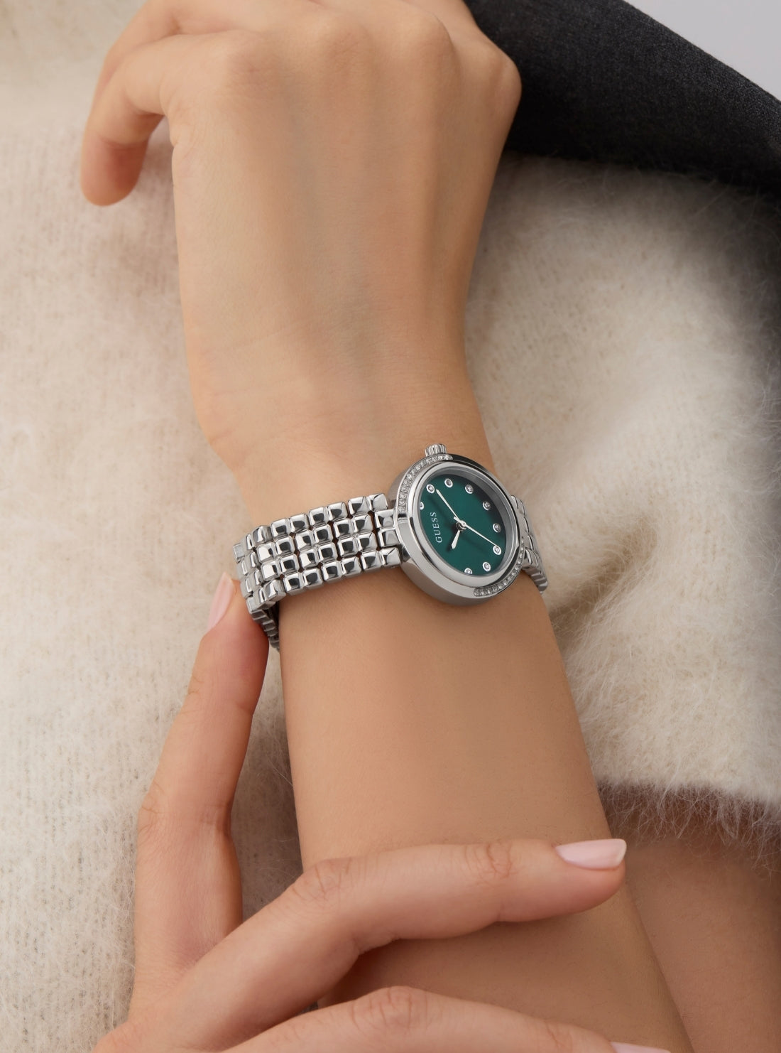 GUESS Accessories Silver Clara Green Dial Watch GW0930L1 Detail View_2
