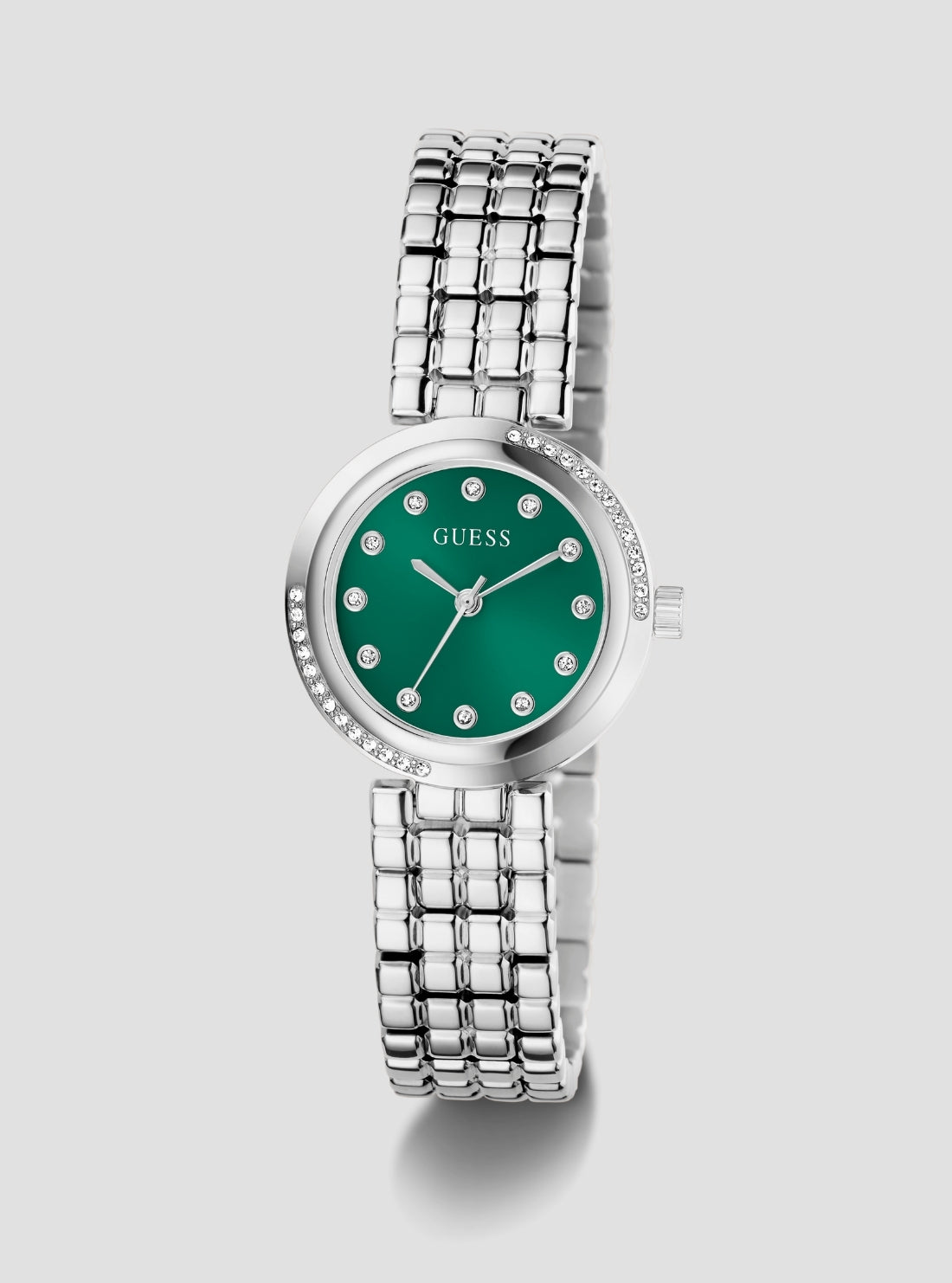 GUESS Accessories Silver Clara Green Dial Watch GW0930L1 Front View_