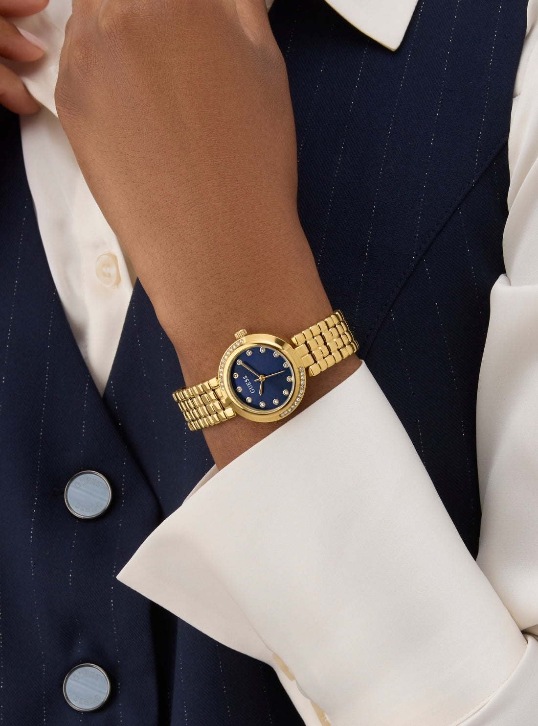 GUESS Accessories Gold Clara Blue Dial Watch GW0930L4 Detail View