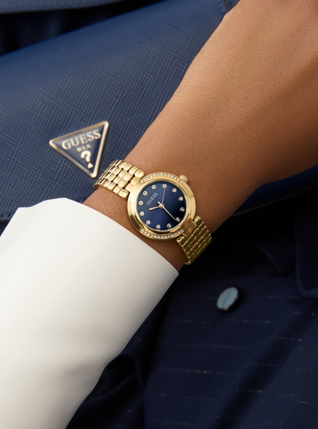 GUESS Accessories Gold Clara Blue Dial Watch GW0930L4 Detail View
