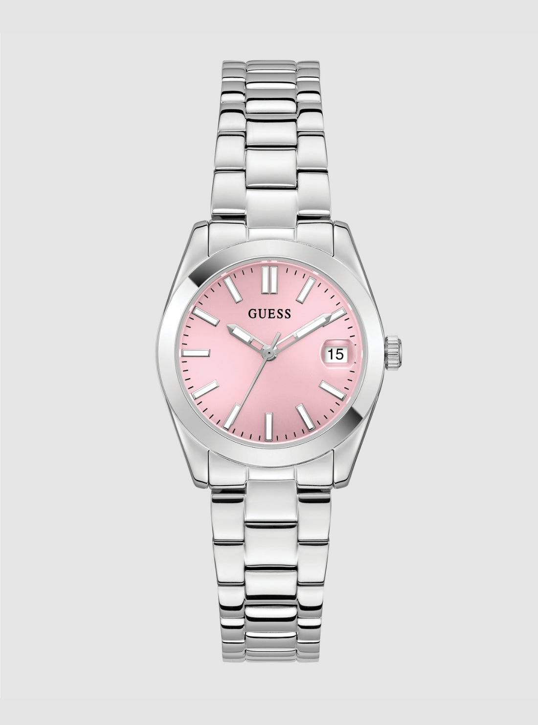 GUESS Accessories Silver Alice Pink Dial Watch GW0934L1 Front View