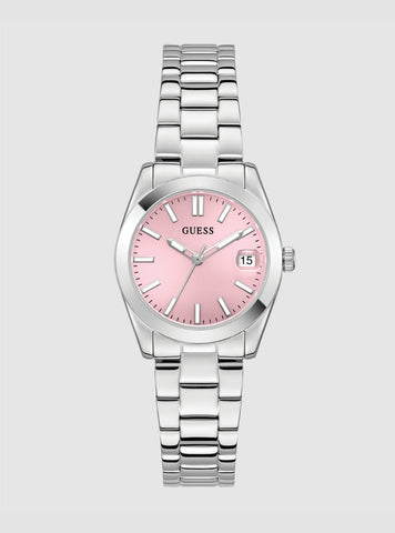 GUESS Accessories Silver Alice Pink Dial Watch GW0934L1 Front View