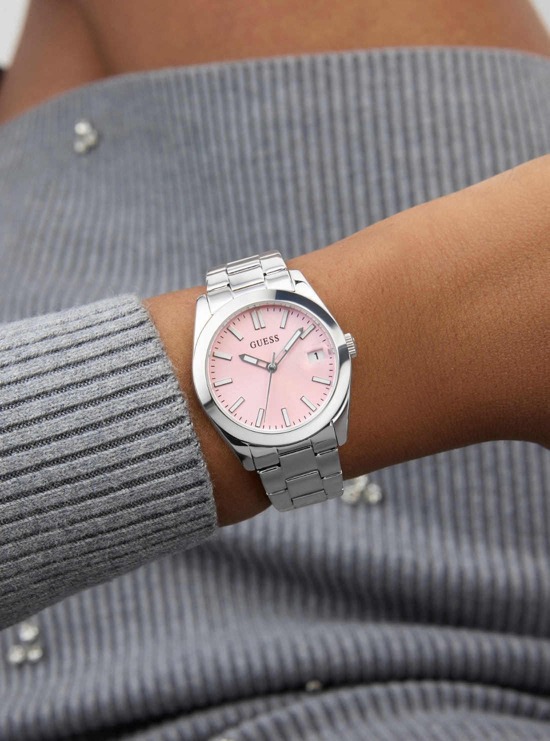 GUESS Accessories Silver Alice Pink Dial Watch GW0934L1 Detail View