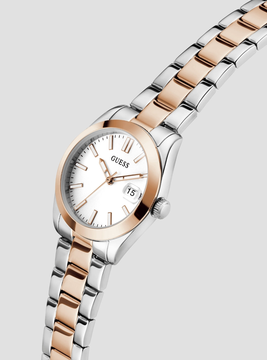 GUESS Womens Silver Rose-Gold Alice Watch GW0934L6 Front Side VIew