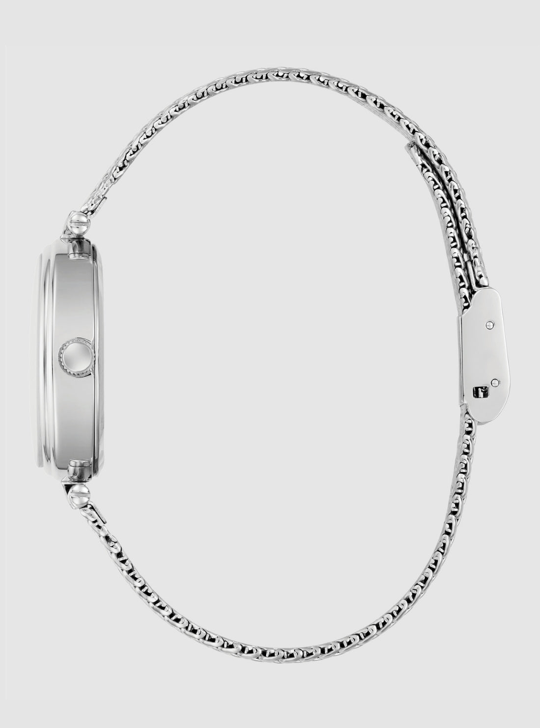 GUESS Accessories Silver Ruby Black Dial Mesh Watch GW0935L1 Side View