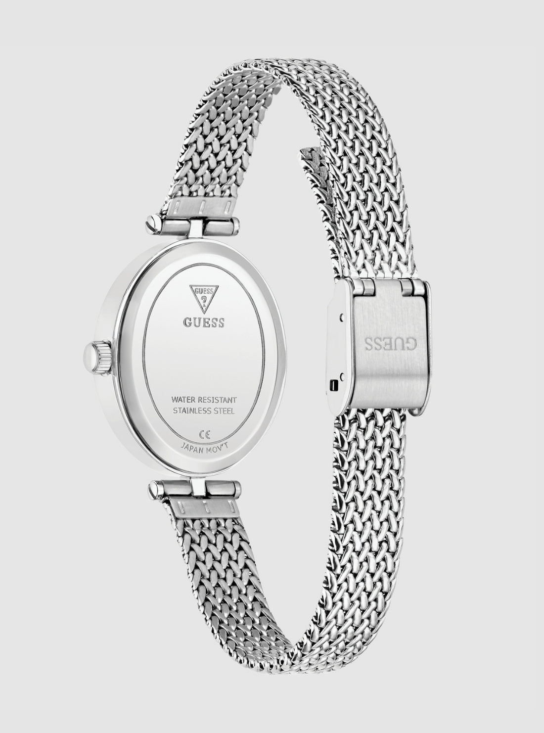 GUESS Accessories Silver Ruby Black Dial Mesh Watch GW0935L1 Back View