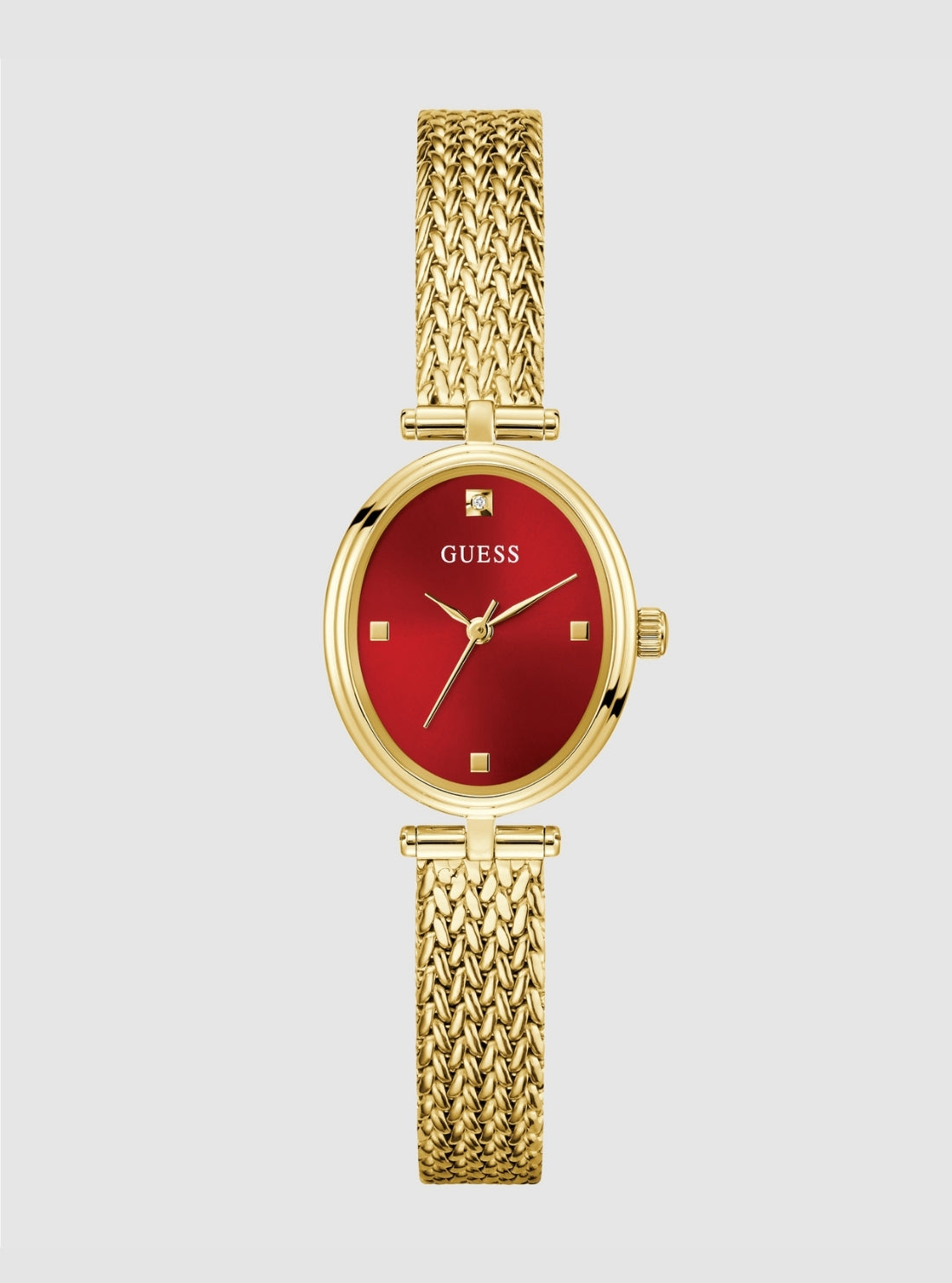 GUESS Accessories Gold Ruby Red Dial Mesh Watch GW0935L4 Front View