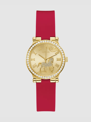 GUESS Womens Red Fawn Crystal Horse Watch GW0937L1 Front View