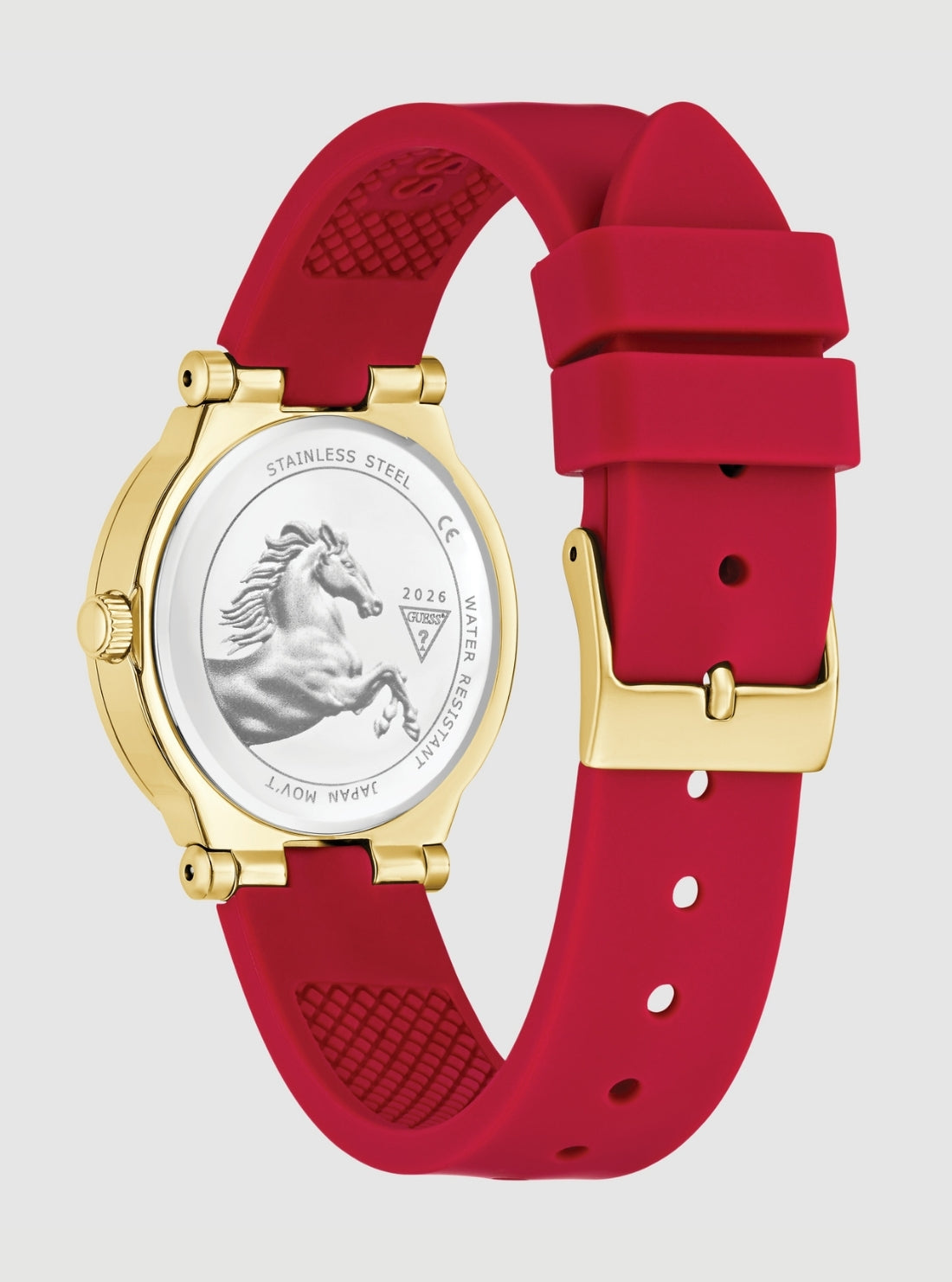 GUESS Womens Red Fawn Crystal Horse Watch GW0937L1 Back View