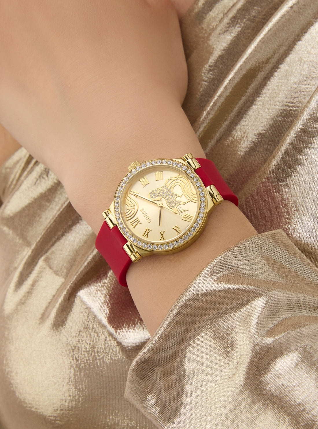 GUESS Womens Red Fawn Crystal Horse Watch GW0937L1 Detail view