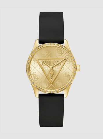 GUESS Accessories Gold Black Roxy Gold Logo Dial Watch GW0942L2 Frotn View
