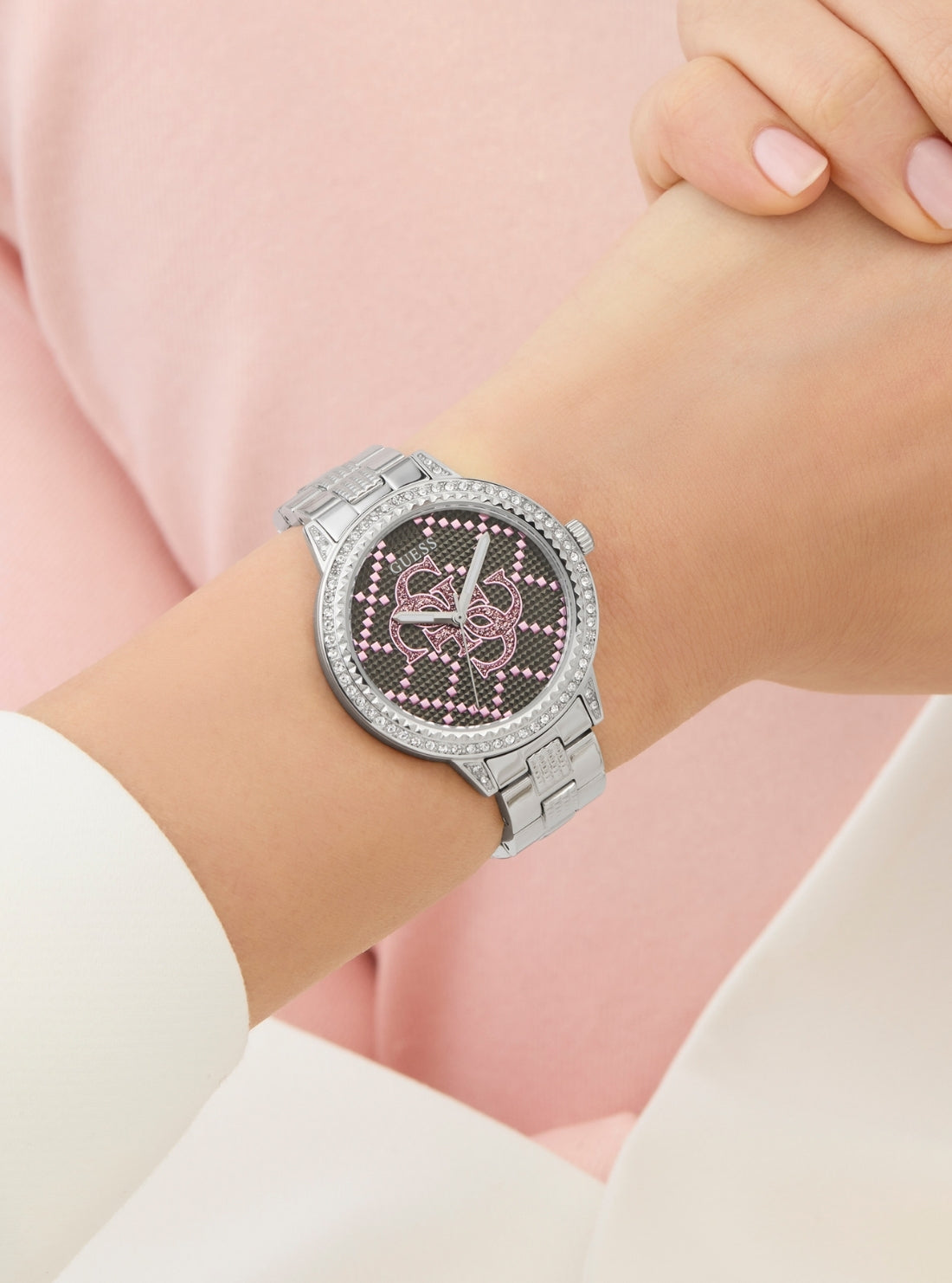 GUESS Accessories Silver G Lace Gray Dial Glitz Watch GW0944L1 Detail View